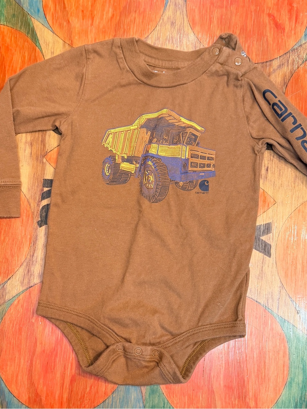 Boys 12 Months Carhartt Graphic Playsuit Dump Truck Construction Brown Cotton Lo